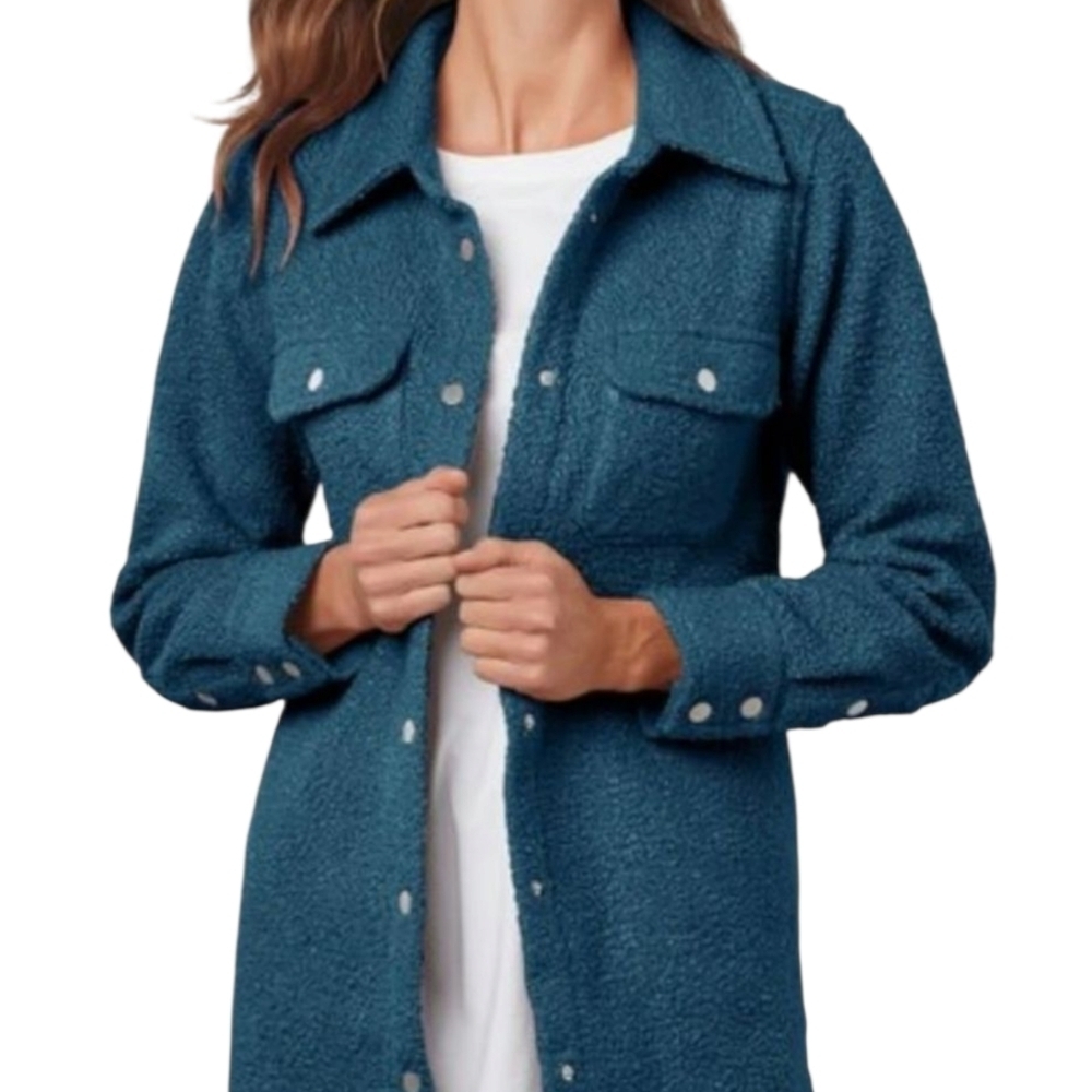 NWT Soft Surroundings Campera Shacket Mediterranean Blue Snap Front M 10/12